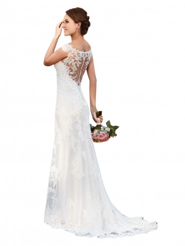 Shop Illusion Bateau Neckline Fit and Flare Lace Wedding Dress Ottawa