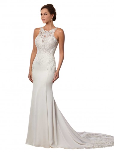 Shop Modern Deep V-Neck Sheath Lace Wedding Dress with Open V-Back Ottawa