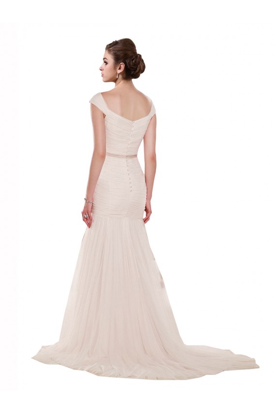 Shop Cap Sleeves Off the Shoulder Ruched Mermaid Tulle Beach Wedding Dress Ottawa