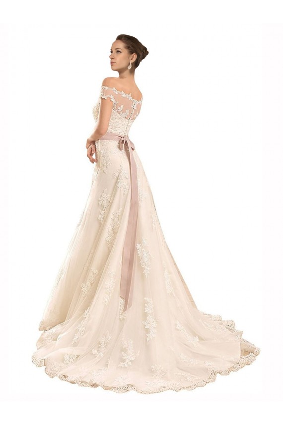 Shop Off the Shoulder Illusion Back A-Line Lace Beach Wedding Dress Ottawa