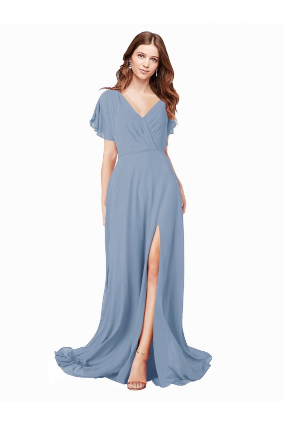 Shop Chiffon Bridesmaid Dress / Prom Dress with Flutter Sleeves and Front Slit Ottawa