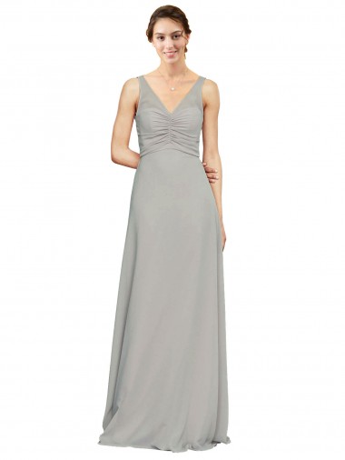 Shop V-Neck Chiffon Bridesmaid Dress with Illusion Gathered Bodice Ottawa