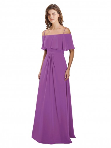 Shop Draped Off The Shoulder Chiffon Bridesmaid Dress with Spaghetti Straps and Ruffled Neckline Ottawa