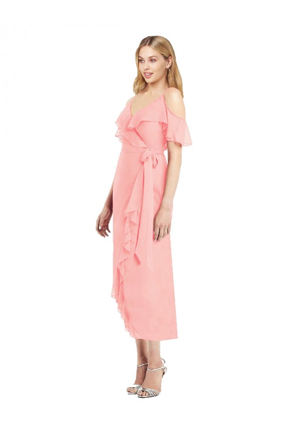 Shop Cocktail Wrap Chiffon Bridesmaid Dress with Fluttering Ruffles Ottawa