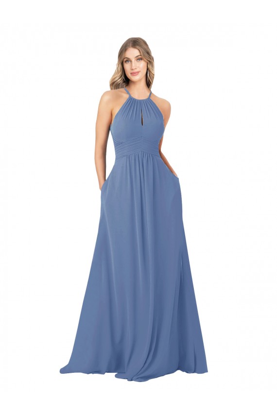 Shop Draped High Neck Keyhole Back Bridesmaid Dress with Front Slit Ottawa