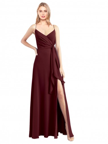 Shop Spaghetti Straps V-Neck Long Chiffon Bridesmaid Dress with Side Slit Ottawa