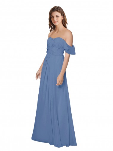 Shop Flutter Sleeves Scoop Neck Off the Shoulder Long Chiffon Bridesmaid Dress Ottawa