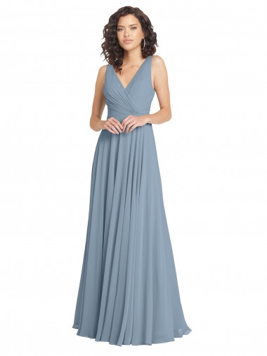 Shop Faux Surplice Bodice Long Chiffon Bridesmaid Dress with V-Neckline Ottawa