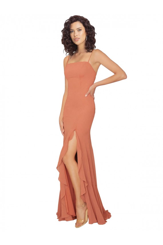 Shop Chiffon Square Neck Bridesmaid Dress with Ruffled Skirt Slit Ottawa