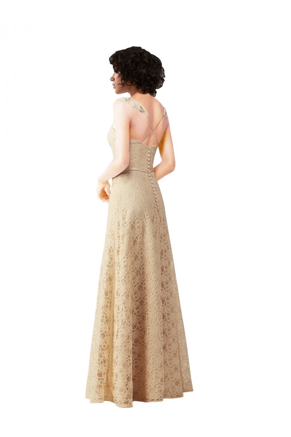 Shop Lace A-Line Long Bridesmaids Dress with Satin Waistband Ottawa