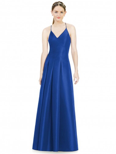 Shop Full Pleated V-Neck Long Satin Bridesmaid Dress with Criss Cross Open Back Ottawa