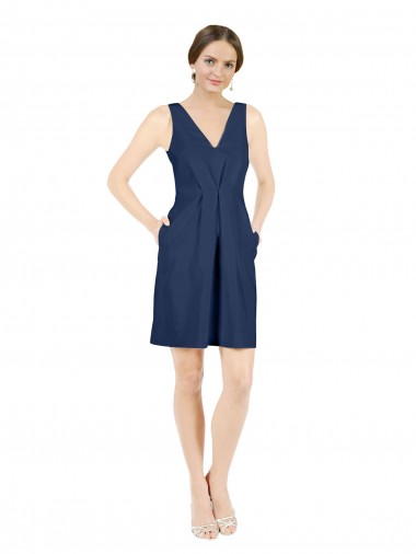 Shop Deep V-Neck Short Knee Length Satin Cocktail Bridesmaid Dress with Slimming Pleats Ottawa