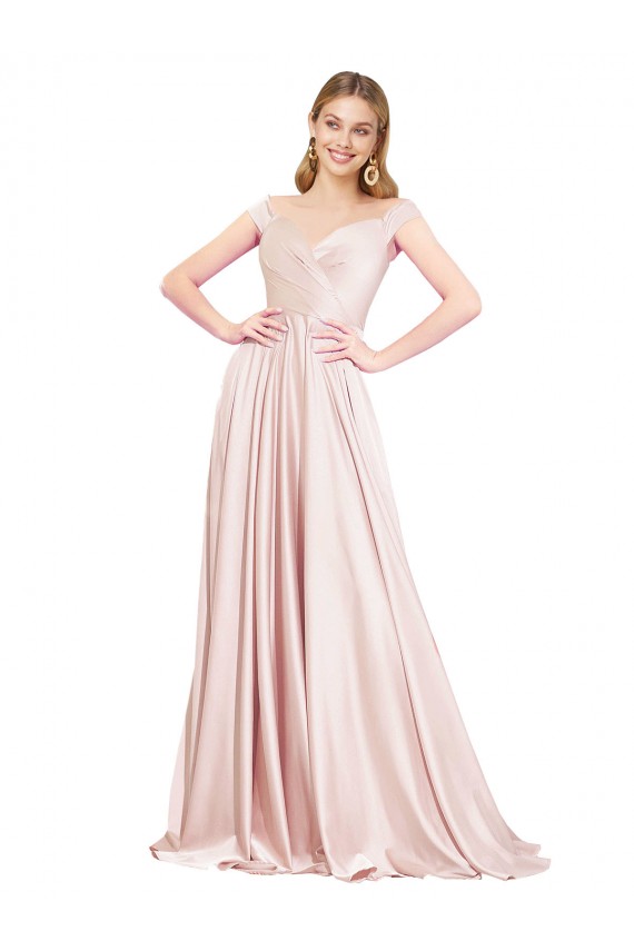 Shop A-Line Off the Shoulder Sweetheart Formal Satin Bridesmaid Dress / Prom Dress Ottawa