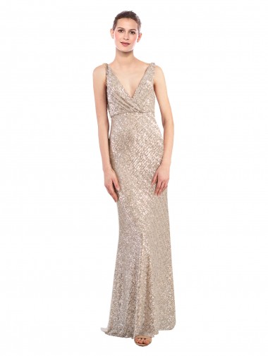 Shop Faux Surplice V-Neck Slim Formal Sparkling Sequin Bridesmaid Dress / Prom Dress Ottawa