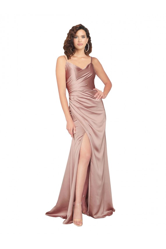 Shop Floor Length Formal Silky Satin Bridesmaid Dress / Prom Dress with Front Skirt Slit Ottawa