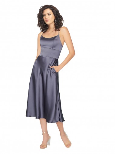 Shop Midi Cocktail Length Silky Satin Bridesmaid Dress / Prom Dress with Open Tied Back & Pockets Ottawa