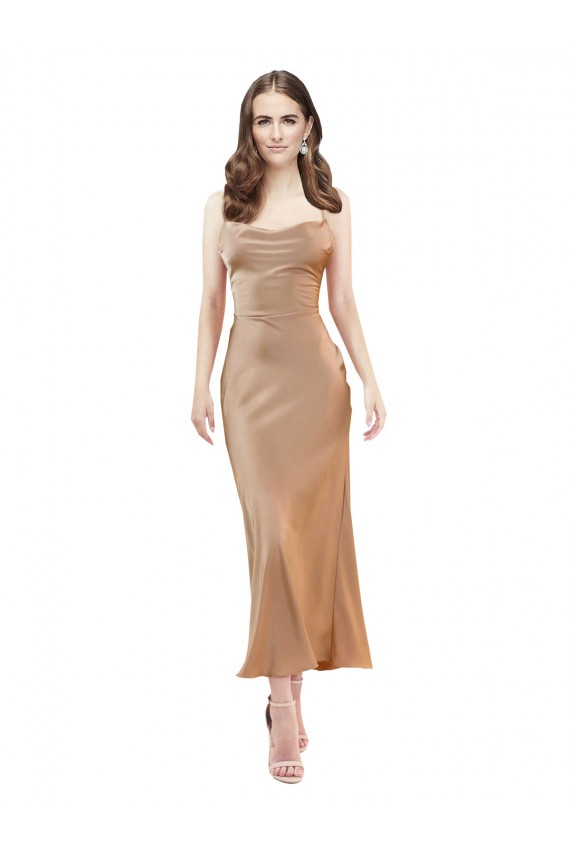 Shop Cowl Neck Formal Silky Satin Midi Length Bridesmaid Dress / Cocktail Prom Dress Low Back Ottawa