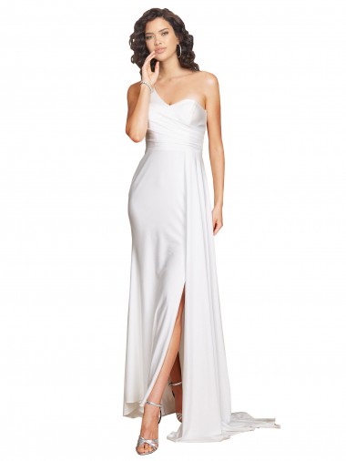 Shop One Shoulder Floor Length Silky Satin Wedding Dress with Side Slit Ottawa