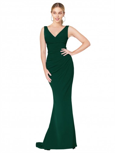 Shop V-Neck Floor Length Long Formal Crepe Mermaid Bridesmaid Dress / Prom Dress Ottawa