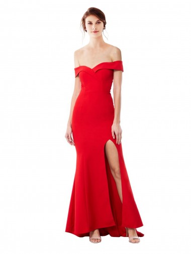 Shop Off the Shoulder Sweetheart Maxi Formal Crepe Bridesmaid Dress / Prom Dress With Thigh Split and Train Ottawa
