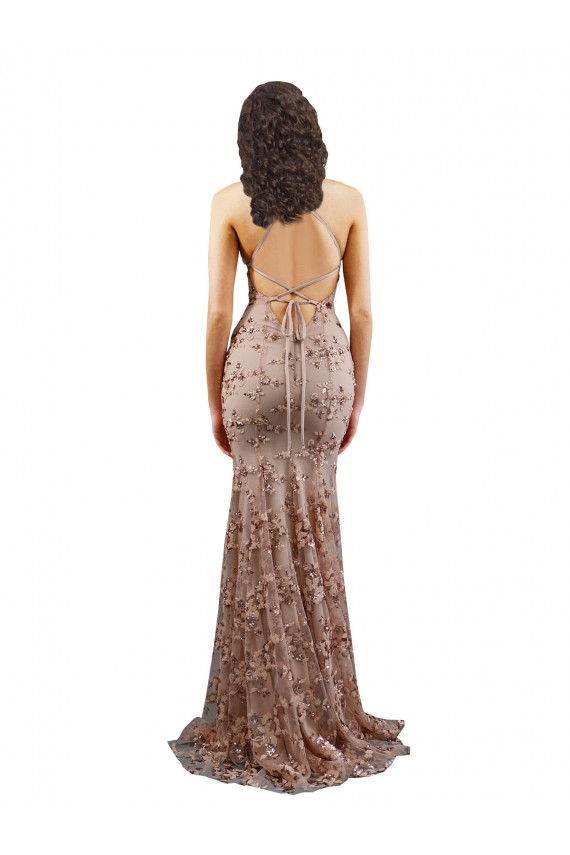 Shop Floral Patterned Backless V-Neckline Sequin Formal Bridesmaid Dress / Prom Dress Ottawa