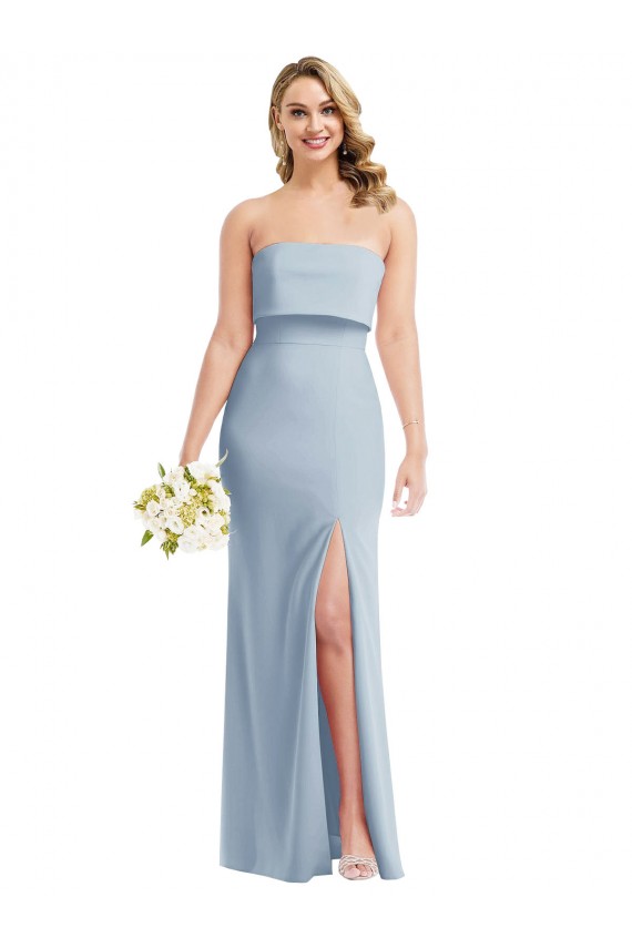 Shop Strapless Overlay Bodice Crepe Maxi Bridesmaid Dress / Prom Dress with Front Slit Ottawa