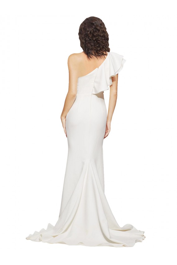 Shop Ruched Long Sweep Train Crepe Bridesmaid Dress / Prom Dress with Shoulder Ruffles Ottawa