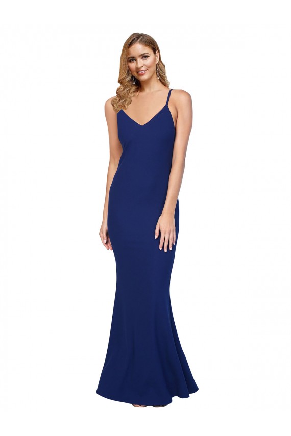 Shop Full Length V-Neckline Formal Crepe Bridesmaid Dress / Prom Dress with Thin Straps and Fulted Skirt Ottawa