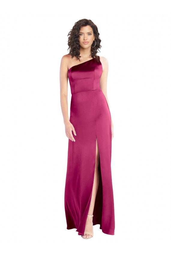 Shop Sleek One Shoulder A-Line Long Formal Stretch Satin Bridesmaid Dress / Prom Dress with Spaghetti Straps Back Ottawa