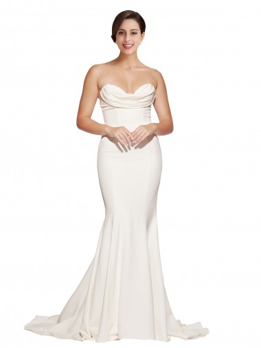 Shop Strapless Cowl Neck Sweep Train Formal Stretch Satin Bridesmaid Dress / Prom Dress Ottawa