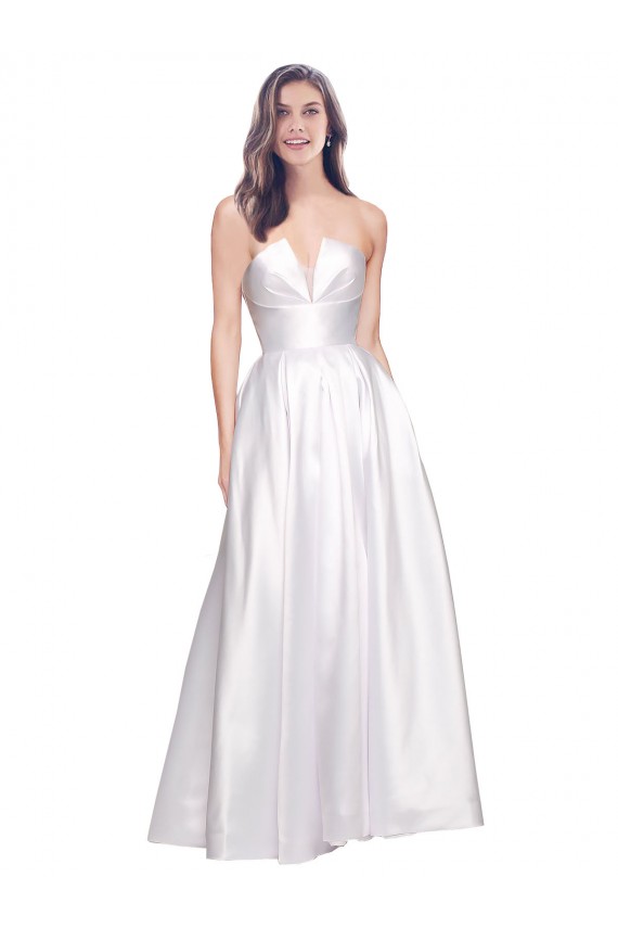 Shop Full Length Strapless V-Cutout Formal Stretch Satin Bridesmaid Dress / Prom Dress Ottawa