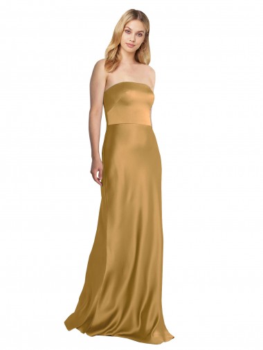 Shop Sleek Strapless Long A-Line Formal Stretch Satin Bridesmaid Dress / Prom Dress Ottawa