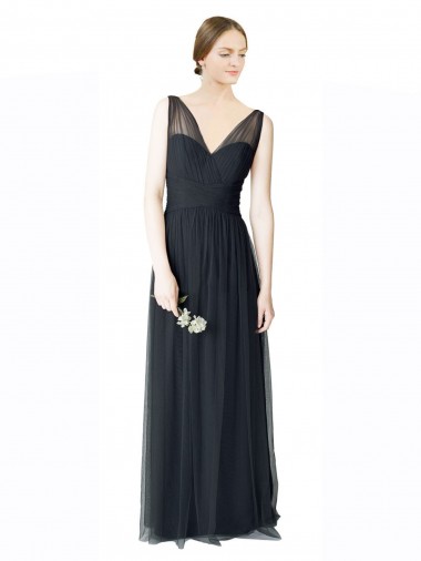 Shop Long Tulle Bridesmaid Dress with Illusion Shoulder Straps and V-Back Ottawa