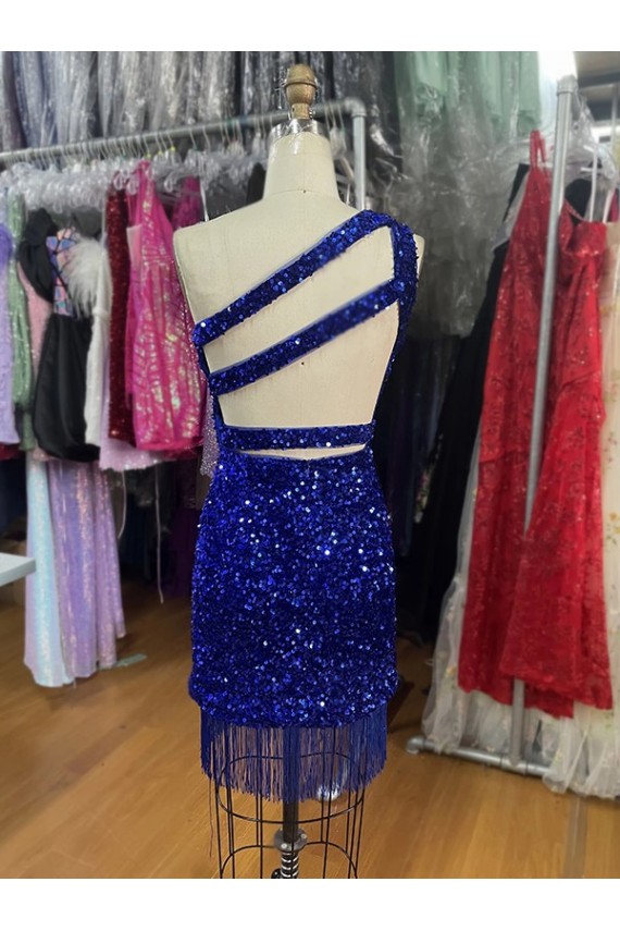 Shop One Shoulder Keyhole Sleeveless Short Velvet Sequin Prom Dress Ottawa