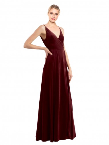 Shop Faux Wrap V-Neck Sleek Long Formal Velvet Bridesmaid Dress / Prom Dress Ottawa