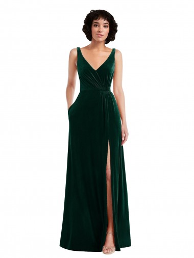Shop Floor Length Velvet Maxi Bridesmaid Dress / Prom Dress with Shirred Bodice and Front Slit Ottawa
