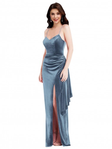 Shop Spaghetti Strap Formal Velvet Maxi Bridesmaid Dress / Prom Dress with Draped Skirt Ottawa
