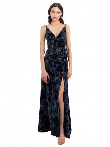 Shop Floral Velvet Surplice V-Neck Long Bridesmaid Dress with V-Back Ottawa