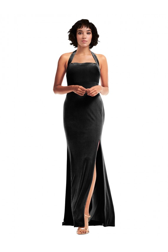 Shop Empire Waist Formal Stretch Velvet Bridesmaid Dress / Prom Dress with Halter Strap Ottawa