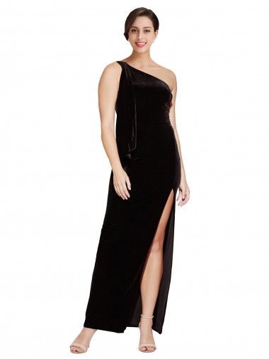 Shop One Shoulder Long Formal Velvet Bridesmaid Dress / Prom Dress with Side Split and Shoulder Tie Ottawa