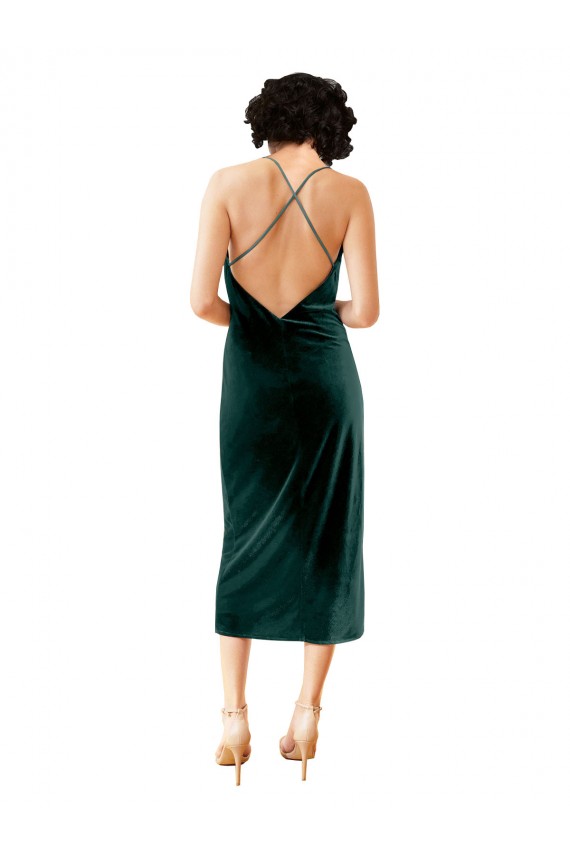 Shop Midi Cocktail Length Sleek Cowl Neckline Short Formal Velvet Bridesmaid Dress / Prom Dress Ottawa